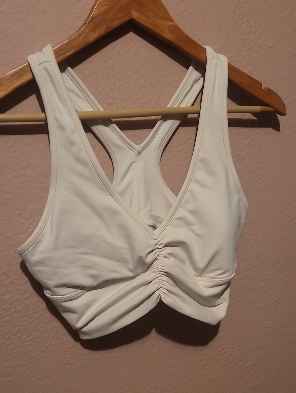 ALO Yoga Cream Gathered Front Racerback Sports Bra